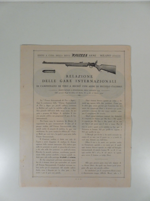 Relazione delle gare internazionali di campionato di tiro a segno con armi di piccolo calibro disputatasi a Stoccolma nell'agosto 1929